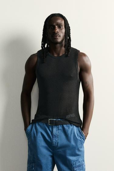 TEXTURED OPEN-KNIT TANK TOP - Grey by Zara