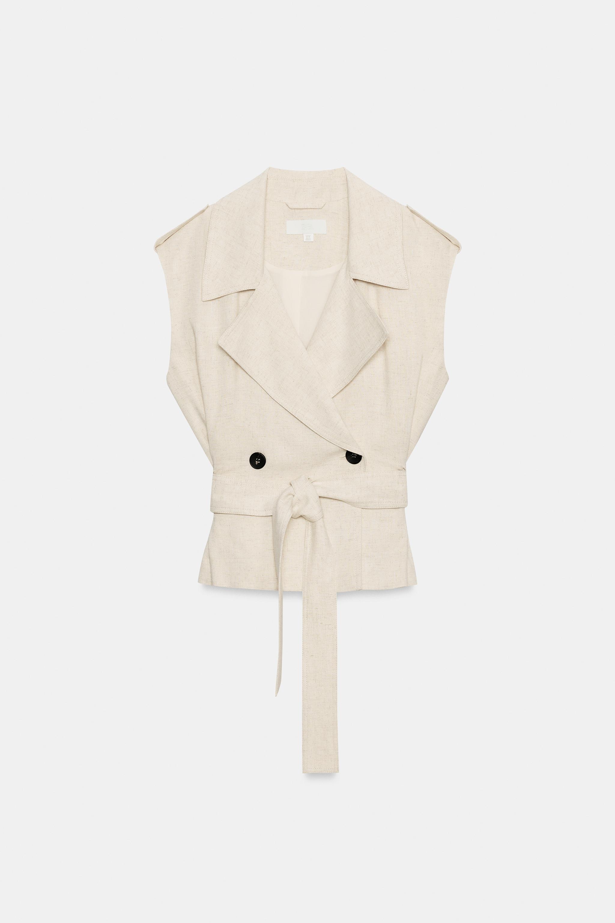 リネンブレンド ダブルブレストベスト - ライトベージュ | ZARA Japan
