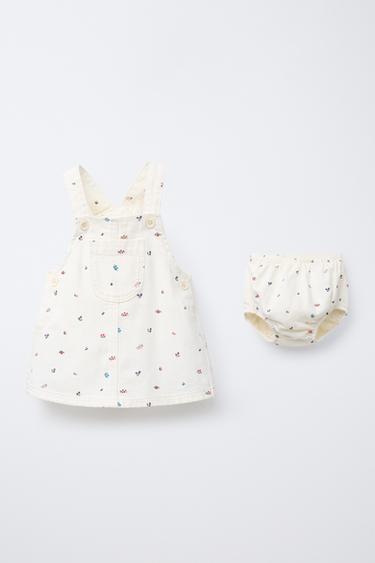 FLORAL TWILL PINAFORE DRESS AND BRIEFS - Ecru by Zara