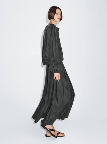 Jupe midi évasée en maille de coton mélangé - Gris de Zara