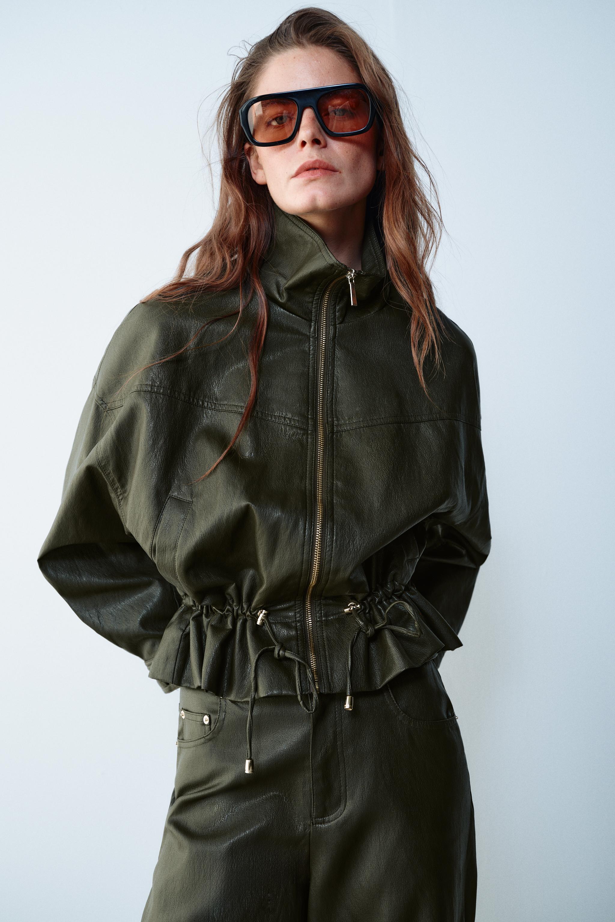Faux Leather Drawstring Jacket by Zara