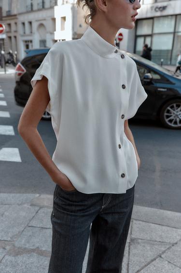 SHIRT WITH CONTRAST BUTTONS - Oyster-white by Zara - Image 1