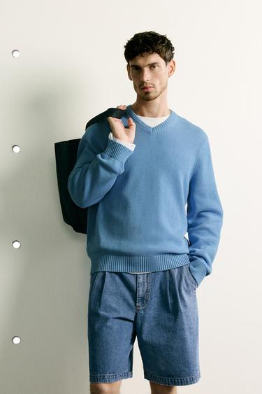 COTTON - LINEN REGULAR FIT JUMPER - Light blue by Zara