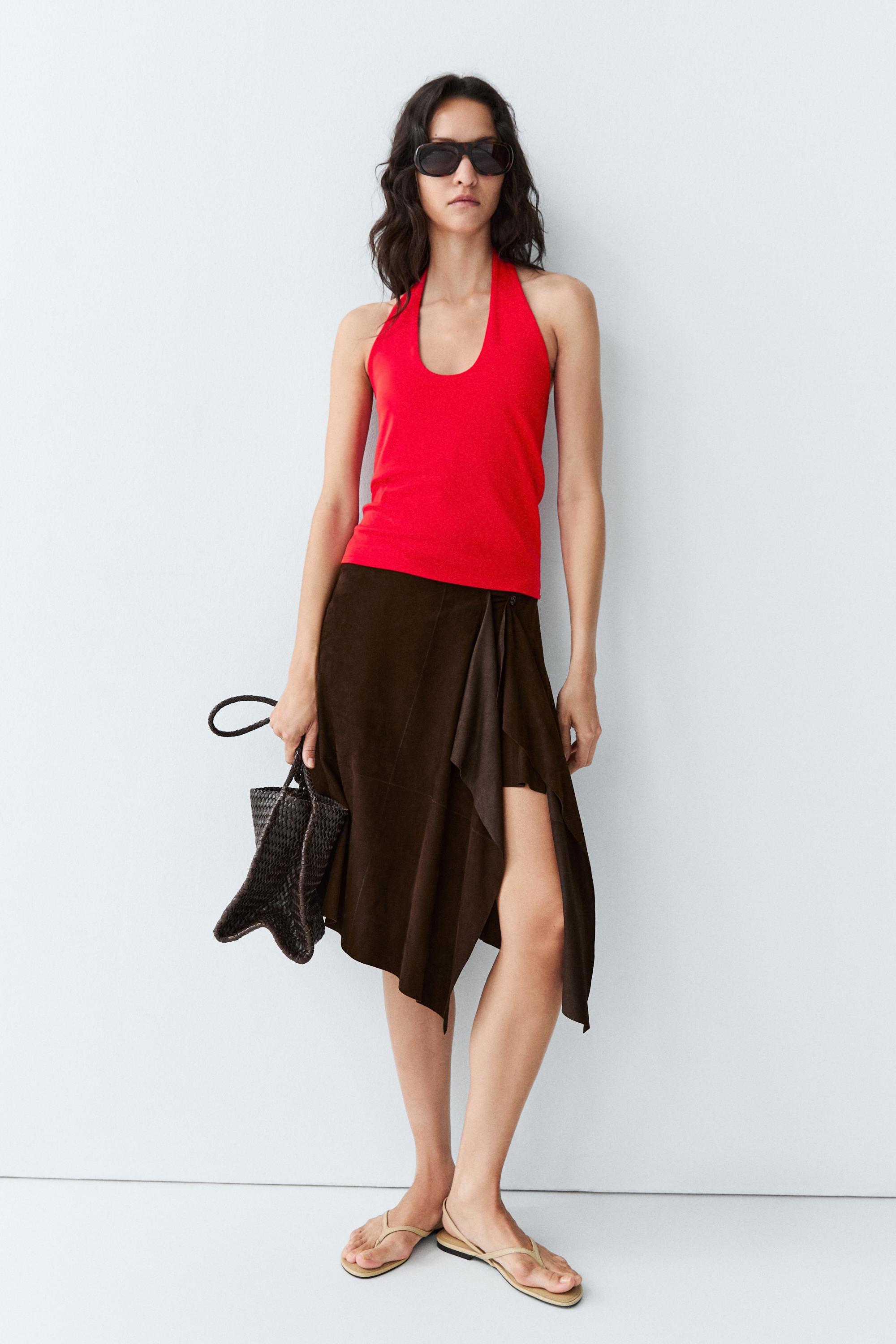 Cotton modal blend halter top — Red