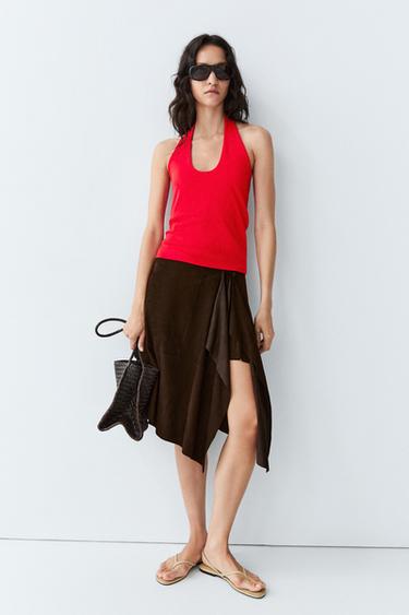 Zara Cotton modal blend halter top - Red