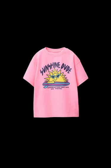 GARMENT DYE PRINTED T-SHIRT - Neon pink by Zara - Image 0
