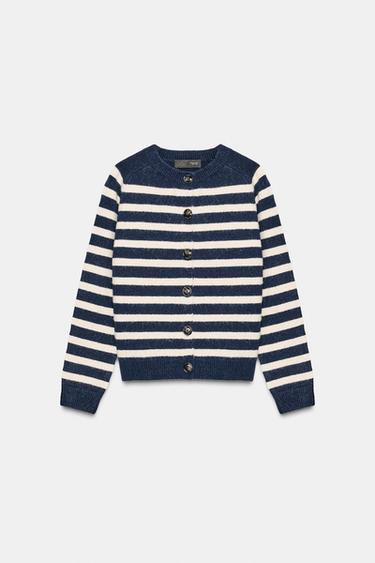 STRIPED CARDIGAN - Ecru / Blue by Zara