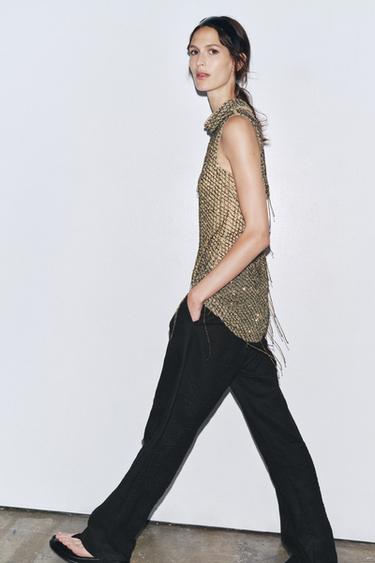 EMBROIDERED BEADED MINI DRESS - Golden by Zara - Image 4