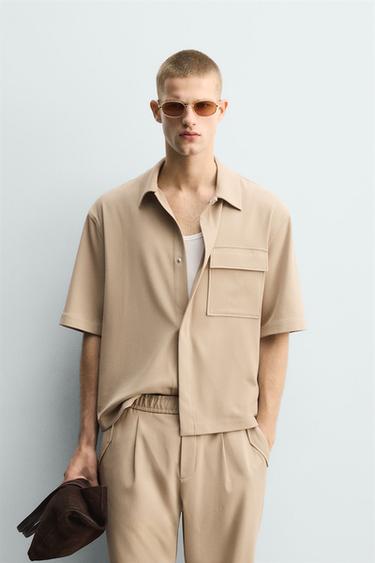 SOBRECAMISA RELAXED FIT BOLSILLO - Beige de Zara