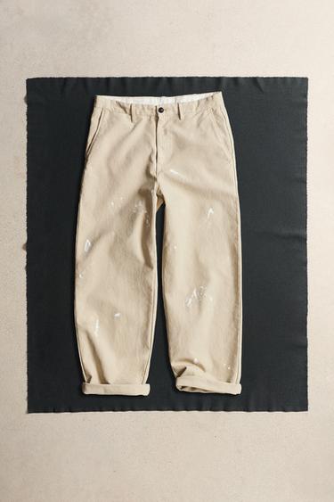 SPLASH PRINT STRAIGHT-LEG CHINOS - Beige by Zara