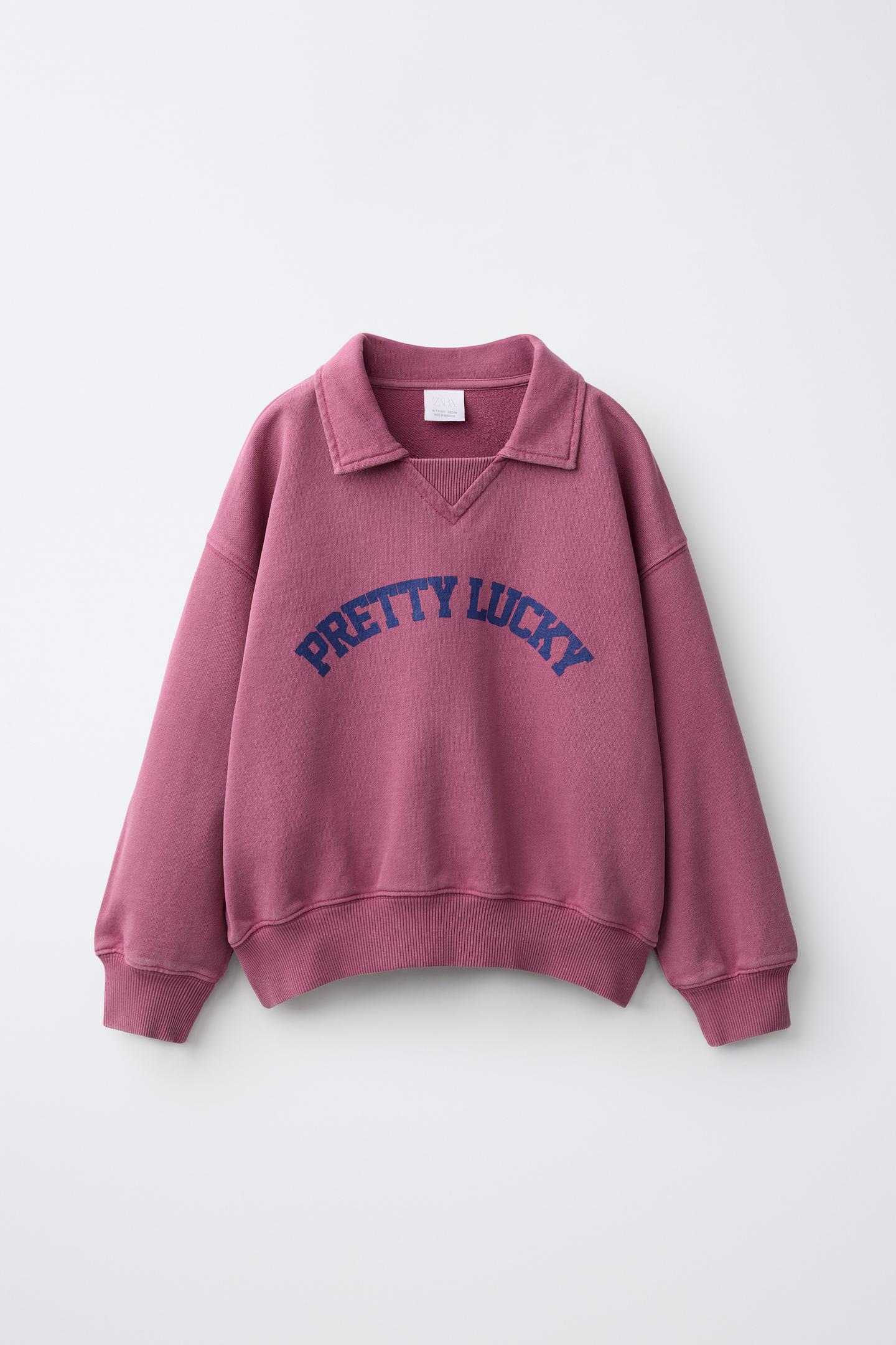 Детский свитшот Zara Text-Print Polo-Neck, цвет: Баклажановый