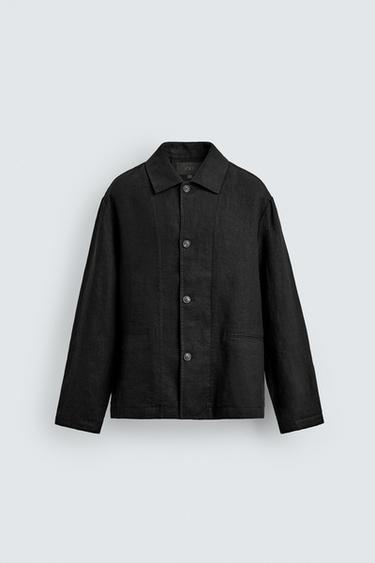 REGULAR FIT 100% LINEN OVERSHIRT - Black by Zara