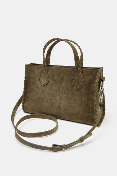 BRAIDED SPLIT SUEDE CITY BAG - Green by Zara