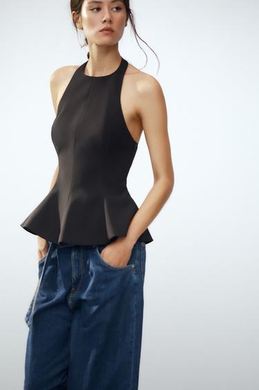 PEPLUM STRETCH TOP - Black by Zara