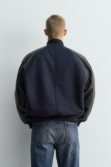 BLOUSON BOMBER EN CUIR ET TISSU ÉDITION LIMITÉE - Bleu marine foncé de Zara - Image 2