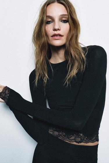 LACE TRIM TOP — Black 2