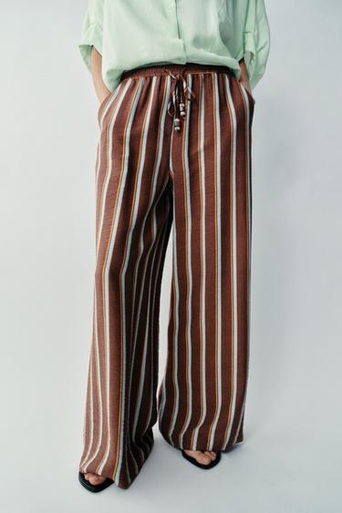 بنطلون عريض مخطط - Brown Stripes الخاص بـ Zara