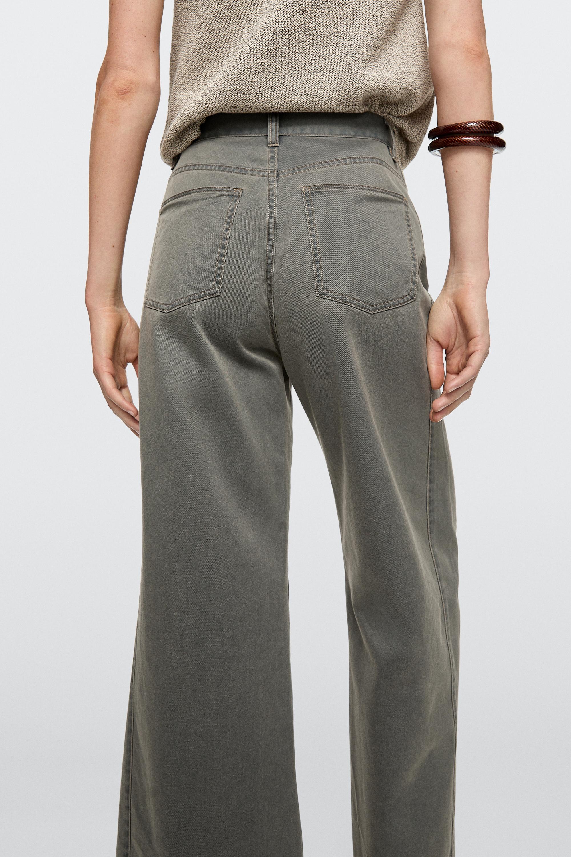 Wide-leg cotton jeans with denim detail