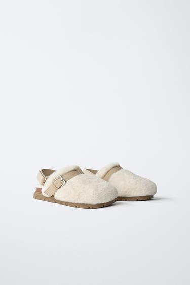 Zara FAUX FUR LINED CLOGS - Off White