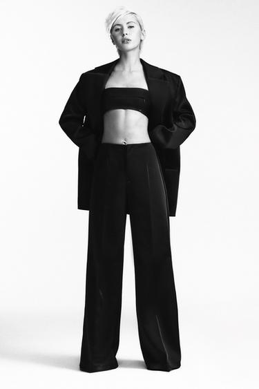 PANTALON SATINÉ TAILLE HAUTE - Noir de Zara