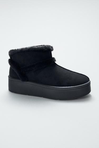 SOFT FAUX FUR ANKLE BOOTS - Black by Zara