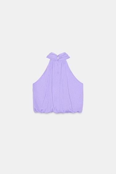 POLKA DOT HALTER BUBBLE TOP - Lilac by Zara - Image 7