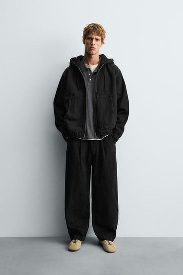DENIM JACKET WITH FAUX SHEARLING HOODIE - Charcoal by Zara - Image 0