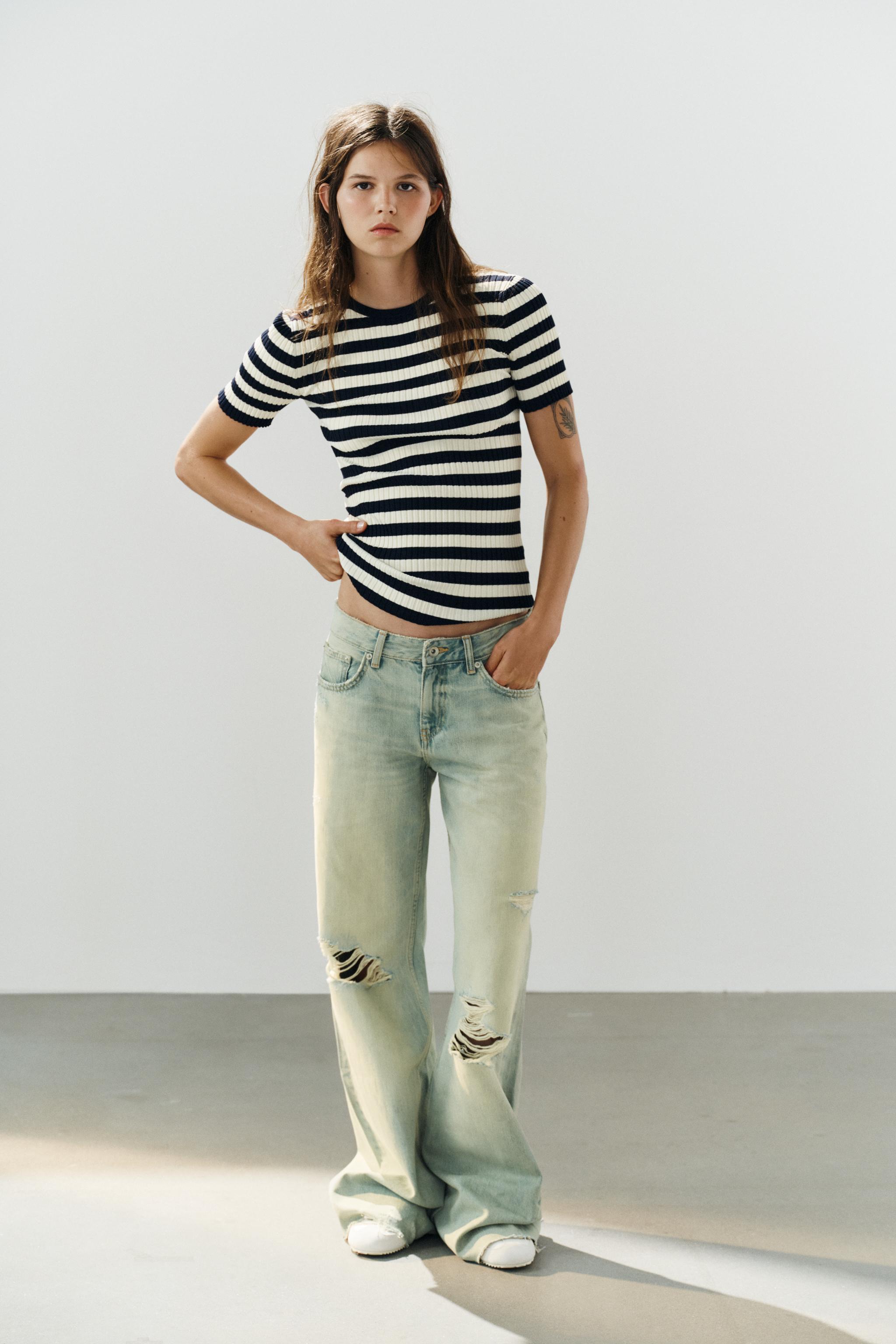 STRIPED RIBBED KNIT TOP