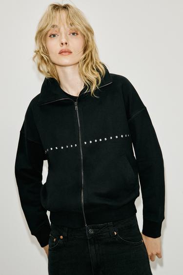Zara STUDDED SWEATSHIRT - Black