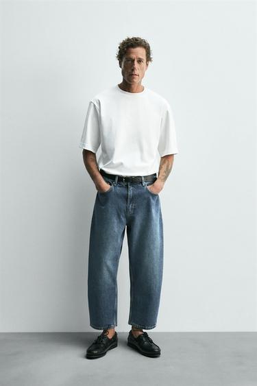 TAPERED WIDE-LEG JEANS - Mid-blue by Zara