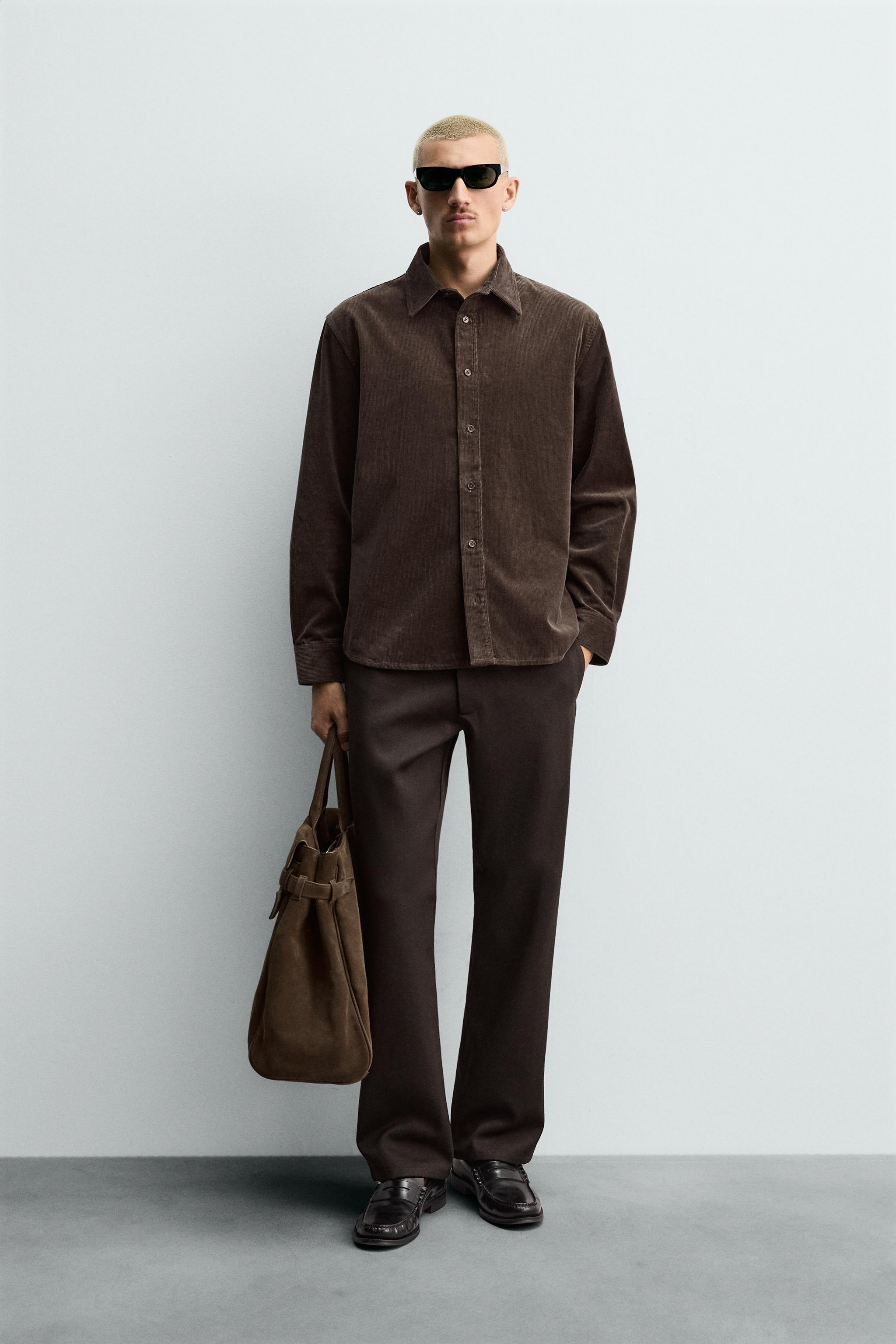 CAMISA RELAXED FIT DE VELUDO COTELÊ - Marrom | ZARA Brasil