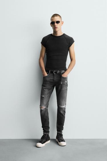 Zara RIPPED SKINNY FIT JEANS - Gray