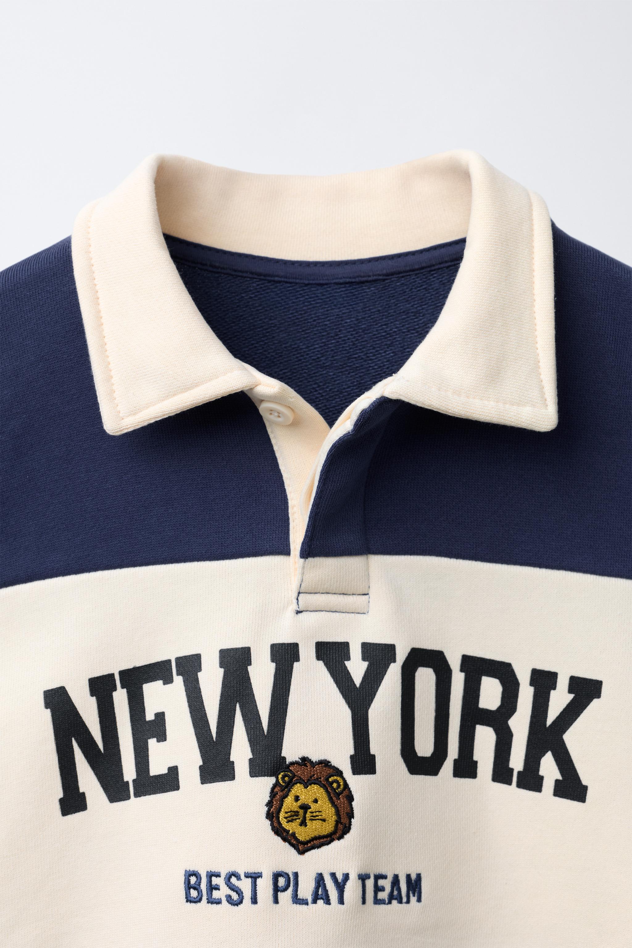 EMBROIDERED ANIMAL STRIPED POLO SWEATSHIRT - Ecru / Blue | ZARA