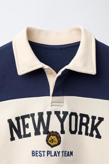 EMBROIDERED ANIMAL STRIPED POLO SWEATSHIRT - Ecru / Blue by Zara - Image 2