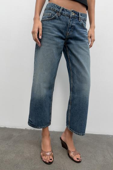 TRF LOW-RISE WIDE-LEG CROPPED JEANS - Blue by Zara