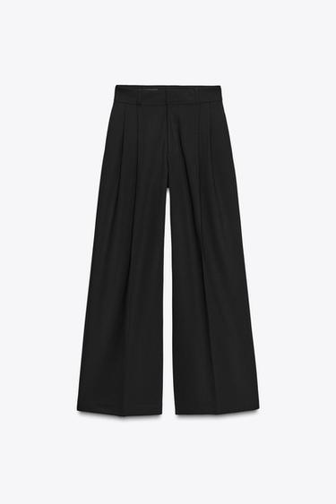 PANTALON À PINCES ET RABATS - Noir de Zara