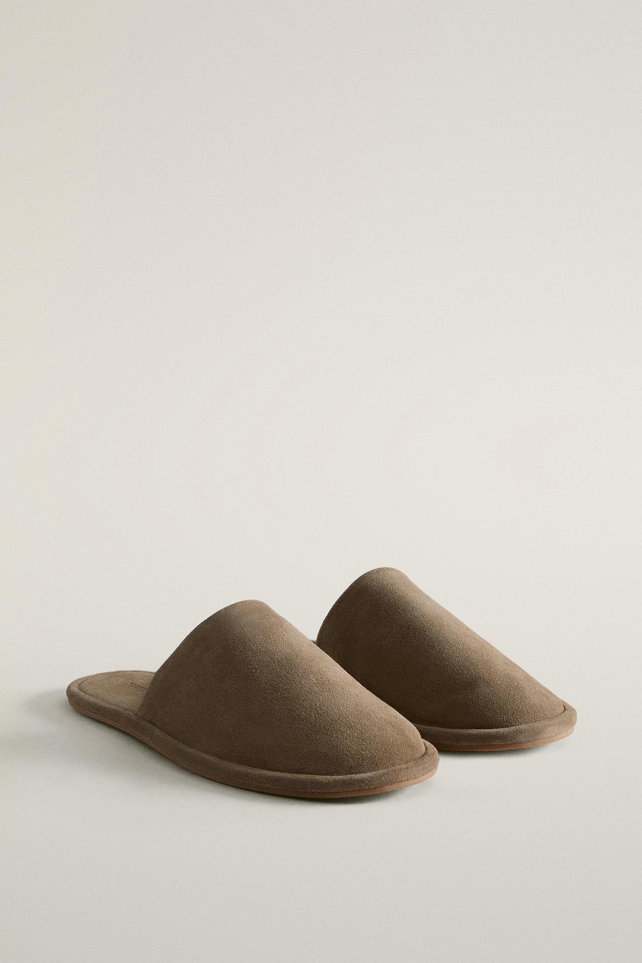 LEATHER MULE SLIPPERS — Taupe Gray