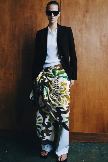 PALM TREE PRINT COTTON SCARF - camel by Zara - Image 0