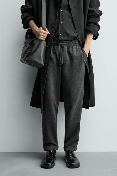 Zara COMFORT NON-IRON JOGGER WAIST PANTS - Dark gray marl