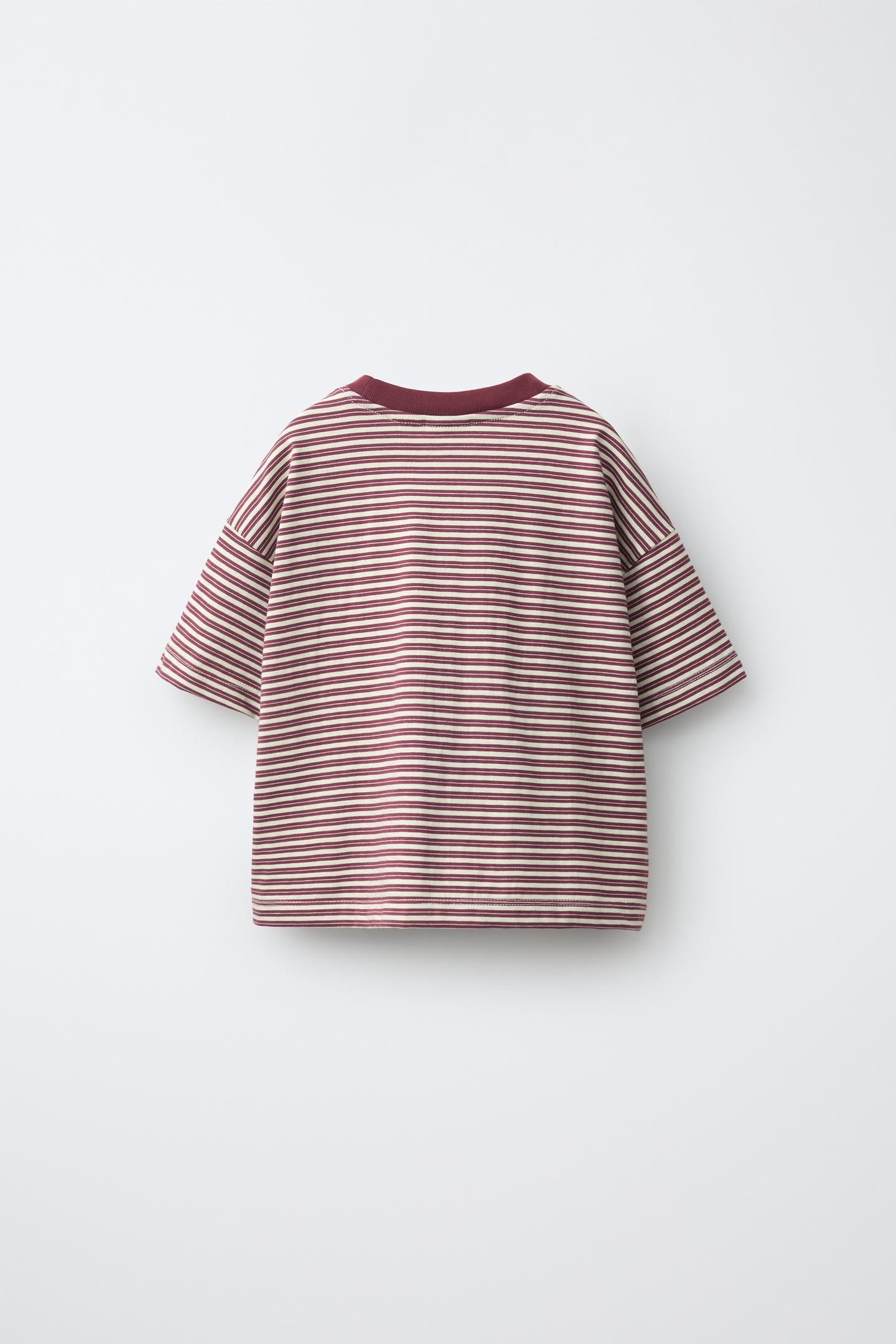 Детская футболка Zara Contrast Neck Striped, цвет: Бордовый — фото 2