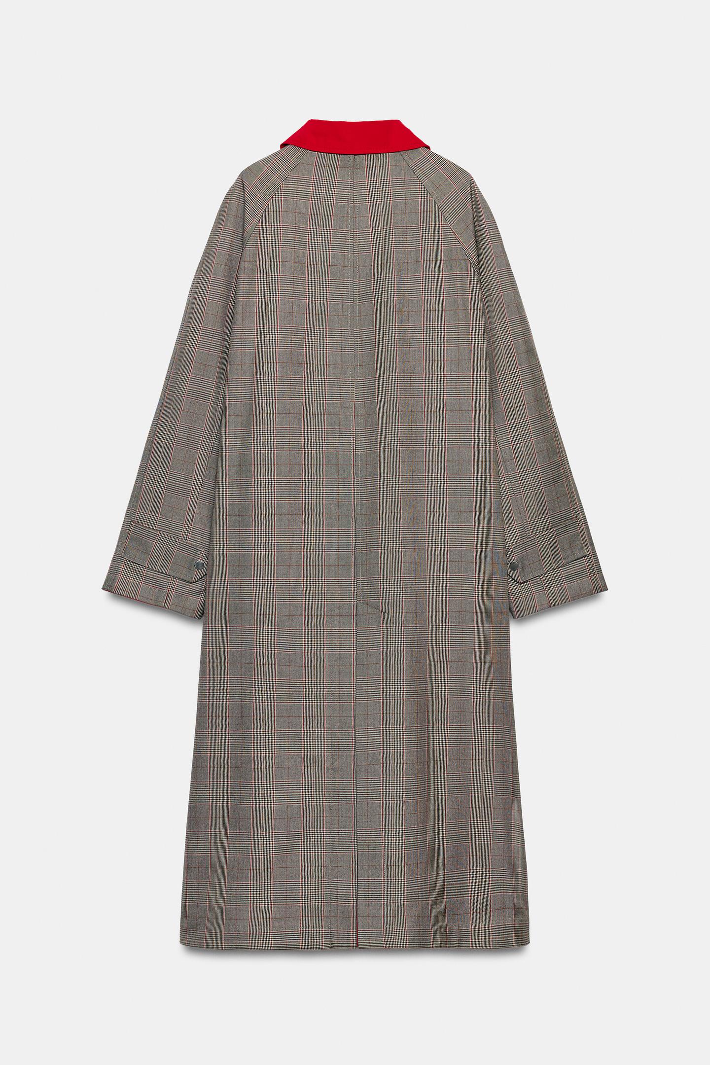 Женское пальто Zara ZW Collection Reversible Long Plaid Trench, цвет: Красный — фото 11