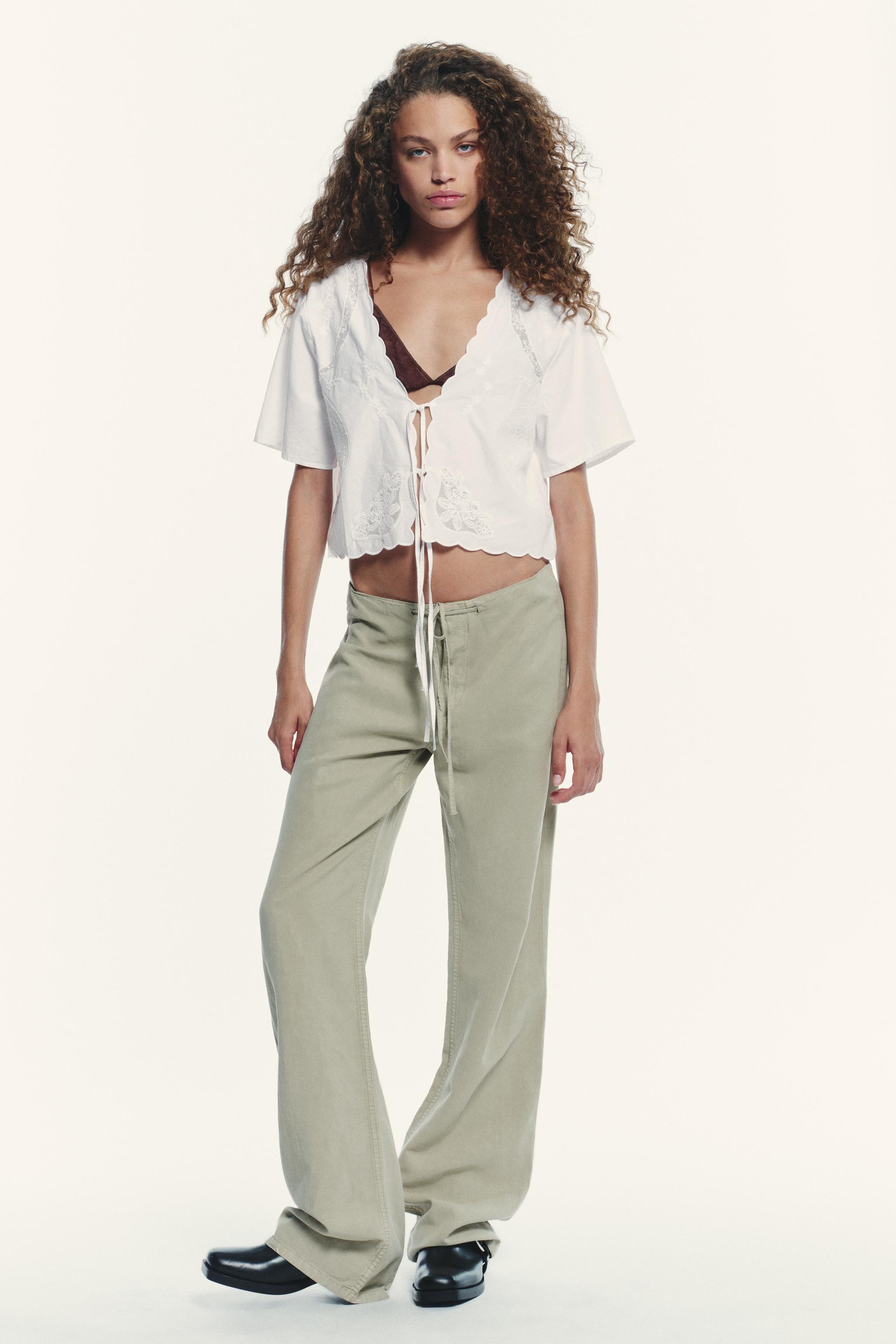 EMBROIDERED TIE SHIRT - Oyster-white | ZARA United States