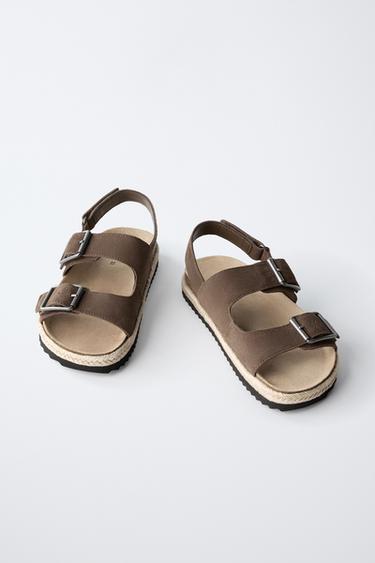 LEATHER SANDALS WITH JUTE BUCKLES - Brown by Zara - Image 2