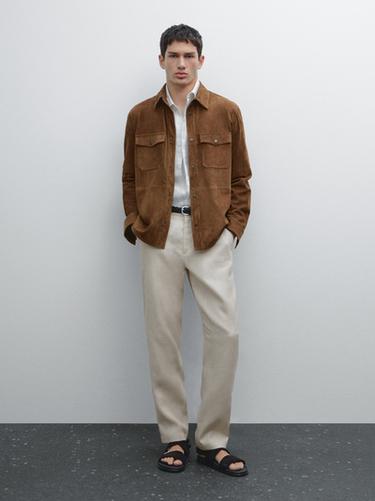 Pantalon tapered fit en lin - Beige de Zara
