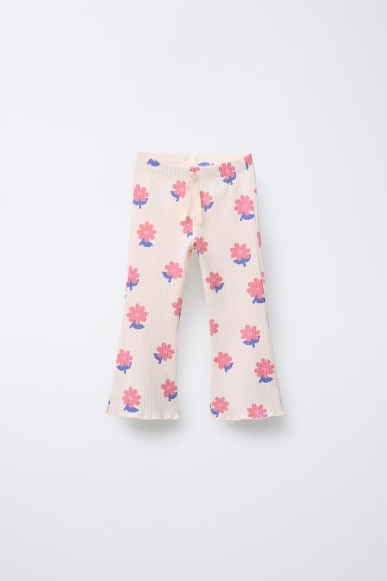 PRINTED RIBBED FLARE LEGGINGS