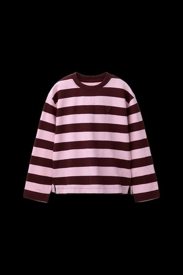 STRIPED T-SHIRT WITH EMBROIDERED HEART - Pink by Zara - Image 0
