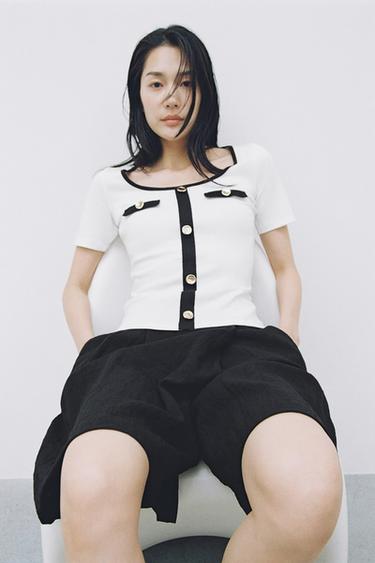 コントラスト仕上げTシャツホワイト0Zaraのコントラスト仕上げTシャツ - ホワイト - 画像 0
