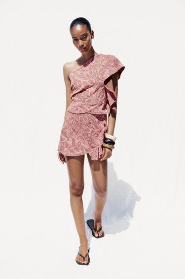 Zara JACQUARD RUFFLE SKIRT - Pink - Image 0