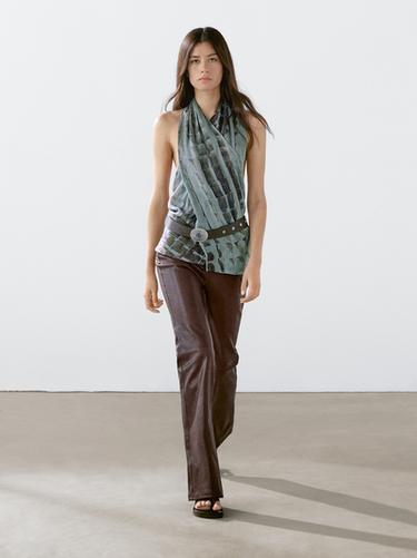 Zara Nappa leather bell bottom trousers - Brown - Image 0