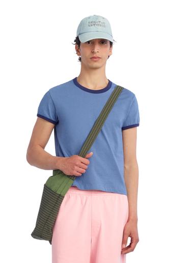 SLIM FIT T-SHIRT WITH CONTRAST RIBBED TRIMS - Blue by Zara